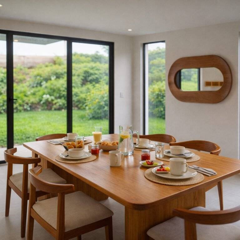 Comedor con mesa servida y ventanales con vista al jardín en 385 Francosta, Barreal de Heredia